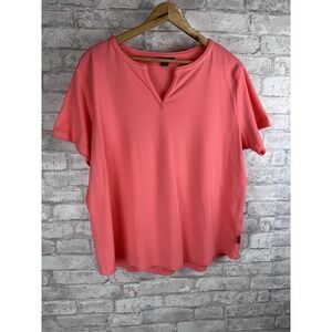 Eddie Bauer 100% Pima Cotton Popover Top Split Neck Size XL Tee Top Coral Orange